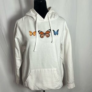 Thirty Single M white hoodie sweatshirt with pocket and butterflies